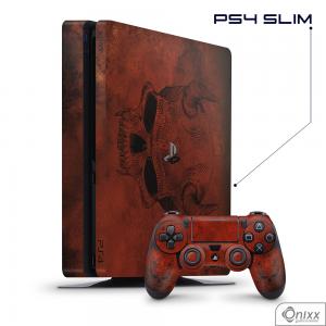 Skin Game Adesiva PS4 SLIM Evil Skull Adesivo Vinil Americano 10µ  4x0 Brilho Corte Eletrônico 