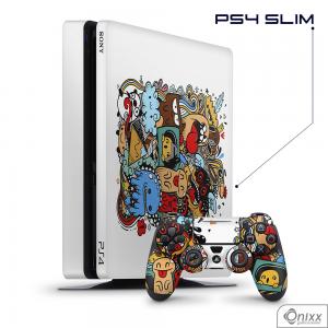 Skin Game Adesiva PS4 SLIM Crazy Beings Adesivo Vinil Americano 10µ  4x0 Brilho Corte Eletrônico 