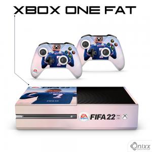 Skin Xbox One Fat Adesiva Fifa 22 + Pôster A3 Adesivo Vinil Americano 10µ  4x0 Brilho Corte Eletrônico 