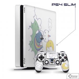 Skin Game Adesiva PS4 SLIM Gatinha Unicórnio Adesivo Vinil Americano 10µ  4x0 Brilho Corte Eletrônico 