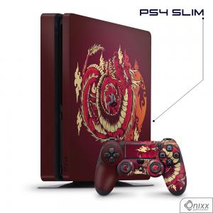 Skin Game Adesiva PS4 SLIM Dragão Vermelho Adesivo Vinil Americano 10µ  4x0 Brilho Corte Eletrônico 