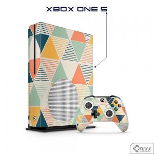 Skin Game Adesiva XBOX ONE S Triângulos Coloridos Adesivo Vinil Americano 10µ  4x0 Brilho Corte Eletrônico 