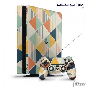 Skin Game Adesiva PS4 SLIM Triângulos Coloridos Adesivo Vinil Americano 10µ  4x0 Brilho Corte Eletrônico 