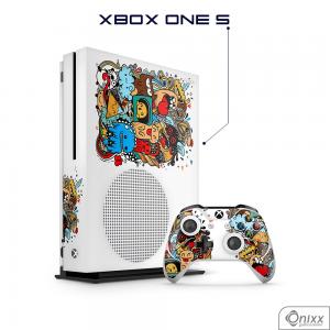 Skin Game Adesiva XBOX ONE S Crazy Beings Adesivo Vinil Americano 10µ  4x0 Brilho Corte Eletrônico 