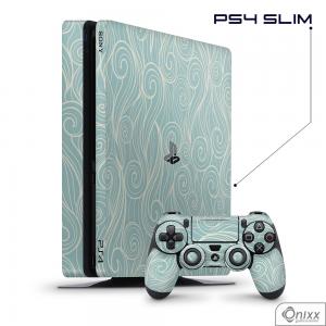 Skin Game Adesiva PS4 SLIM Light Blue Waves Adesivo Vinil Americano 10µ  4x0 Brilho Corte Eletrônico 