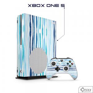 Skin Game Adesiva XBOX ONE S Blue Stripes Adesivo Vinil Americano 10µ  4x0 Brilho Corte Eletrônico 