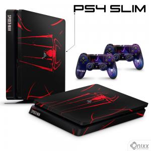 Skin Ps4 Slim Adesiva Spider Man Aranha Negra Adesivo Vinil Americano 10µ  4x0 Brilho Corte Eletrônico 