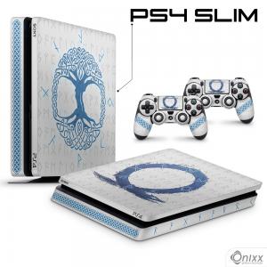 Skin Ps4 Slim Adesiva GOD OF WAR RAGNAROK Adesivo Vinil Americano 10µ  4x0 Brilho Corte Eletrônico 