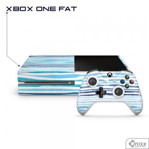 Skin Game Adesiva XBOX ONE FAT Blue Stripes Adesivo Vinil Americano 10µ  4x0 Brilho Corte Eletrônico 