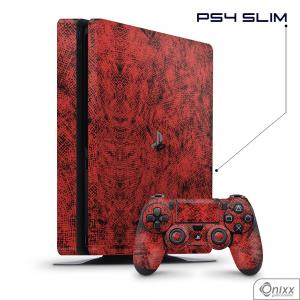 Skin Game Adesiva PS4 SLIM Canvas Red Adesivo Vinil Americano 10µ  4x0 Brilho Corte Eletrônico 