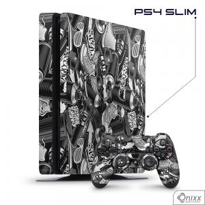Skin Game Adesiva PS4 SLIM Estilo Grafite Adesivo Vinil Americano 10µ  4x0 Brilho Corte Eletrônico 