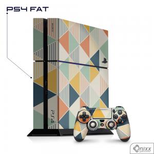 Skin Game Adesiva PS4 FAT Triângulos Coloridos Adesivo Vinil Americano 10µ  4x0 Brilho Corte Eletrônico 