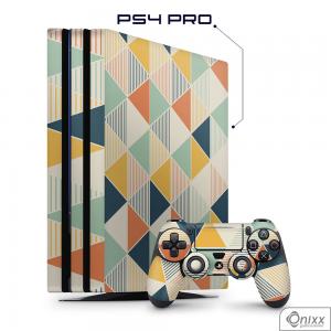 Skin Game Adesiva PS4 PRO Triângulos Coloridos Adesivo Vinil Americano 10µ  4x0 Brilho Corte Eletrônico 