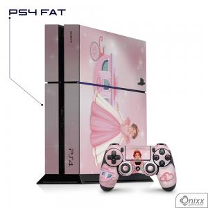 Skin Game Adesiva PS4 FAT Princesa Tema Rosa Adesivo Vinil Americano 10µ  4x0 Brilho Corte Eletrônico 