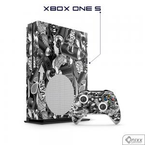 Skin Game Adesiva XBOX ONE S Estilo Gráfite Adesivo Vinil Americano 10µ  4x0 Brilho Corte Eletrônico 