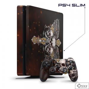 Skin Game Adesiva PS4 SLIM Skulls Adesivo Vinil Americano 10µ  4x0 Brilho Corte Eletrônico 