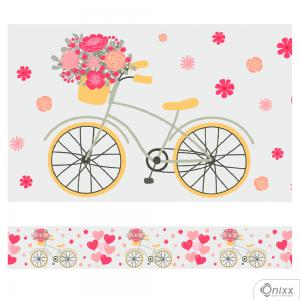 Faixa Decorativa Bicicleta Flores Adesivo Vinílico 0,10  4x0 / Látex Fosco corte Reto 