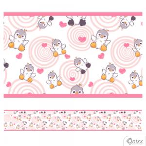 Faixa Decorativa Pinguins Rosa Adesivo Vinílico 0,10  4x0 / Látex Fosco corte Reto 