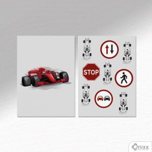 Kit De Placas Decorativas Carro de Corrida A4 MDF 3mm 30X20CM 4x0 Adesivo Fosco Corte Reto Fita Dupla Face 3M