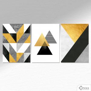 Kit De Placas Decorativas Geometric Forms Gray & Gold A4 MDF 3mm 30X20CM 4x0 Adesivo Fosco Corte Reto Fita Dupla Face 3M