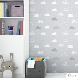 Papel de Parede Adesivo Nuvens Tema Cinza Adesivo Vinílico 0,10 58x300cm 4x0 / Impressão Digital Látex Fosco Divididos em Rolos de 58cm 