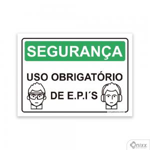 Placa SEGURANÇA: Uso Obrigatório De EPI´S PVC 2mm  4/0 / Látex Adesivo Fosco Corte Reto Fita Dupla Face 3M