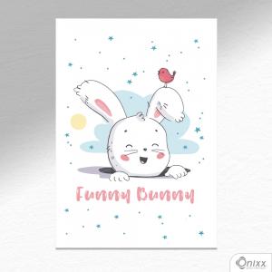 Placa Decorativa Funny Bunny A4 MDF 3mm 30X20CM 4x0 Adesivo Fosco Corte Reto Fita Dupla Face 3M