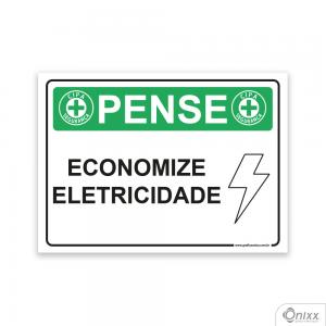 Placa Pense: Economize Eletricidade PVC 2mm  4/0 / Látex Adesivo Fosco Corte Reto Fita Dupla Face 3M