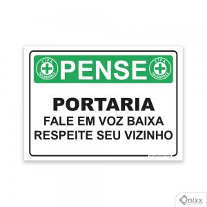 Placa Pense: Portaria Fale em Voz Baixa Respeite Seu Vizinho PVC 2mm  4/0 / Látex Adesivo Fosco Corte Reto Fita Dupla Face 3M