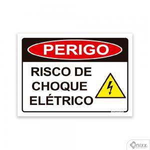 Placa Perigo Risco De Choque Elétrico PVC 2mm  4/0 / Látex Adesivo Fosco Corte Reto Fita Dupla Face 3M