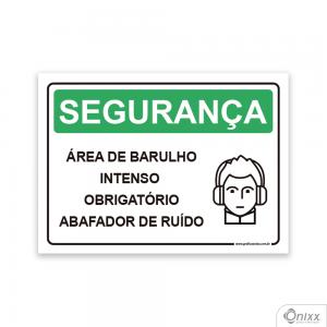 Placa Segurança: Área De Barulho Intenso Obrigatório Abafador De Ruído PVC 2mm  4/0 / Látex Adesivo Fosco Corte Reto Fita Dupla Face 3M