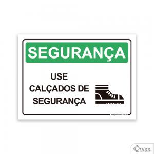 Placa SEGURANÇA: Use Calçados De Segurança PVC 2mm  4/0 / Látex Adesivo Fosco Corte Reto Fita Dupla Face 3M