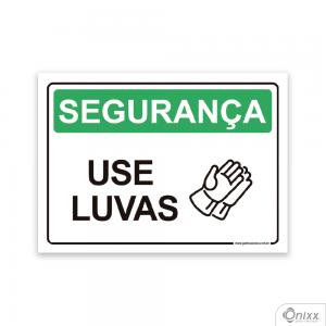 Placa Segurança: Use Luvas PVC 2mm  4/0 / Látex Adesivo Fosco Corte Reto Fita Dupla Face 3M