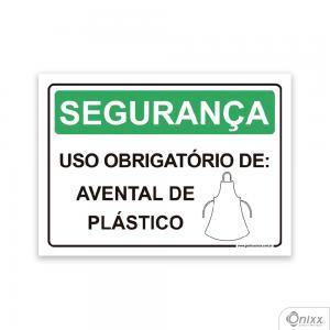 Placa Segurança: Uso Obrigatório De Avental De Plástico PVC 2mm  4/0 / Látex Adesivo Fosco Corte Reto Fita Dupla Face 3M