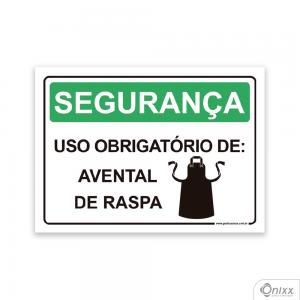 Placa Segurança: Uso Obrigatório De Avental De Raspa PVC 2mm  4/0 / Látex Adesivo Fosco Corte Reto Fita Dupla Face 3M