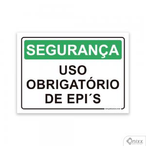 Placa Segurança: Uso Obrigatório De EPI´S 2 PVC 2mm  4/0 / Látex Adesivo Fosco Corte Reto Fita Dupla Face 3M