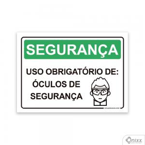 Placa SEGURANÇA: Uso Obrigatório De Óculos De Segurança PVC 2mm  4/0 / Látex Adesivo Fosco Corte Reto Fita Dupla Face 3M