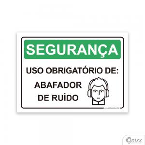 Placa Segurança: Uso Obrigatório De Abafador De Ruído PVC 2mm  4/0 / Látex Adesivo Fosco Corte Reto Fita Dupla Face 3M