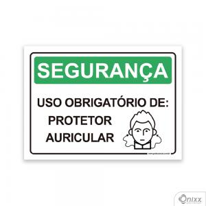 Placa Segurança: Uso Obrigatório De Protetor Auricular PVC 2mm  4/0 / Látex Adesivo Fosco Corte Reto Fita Dupla Face 3M