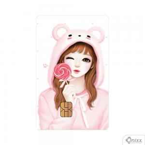 Skin Card Girl Candy Adesivo Vinílico 0,10 8,5x5,4cm 4x0 / Impressão Digital  Corte Contorno 