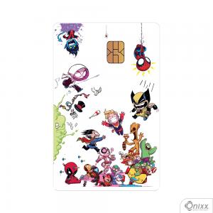 Skin Card Marvel Heroes Chibi Adesivo Vinílico 0,10 8,5x5,4cm 4x0 / Impressão Digital  Corte Contorno 